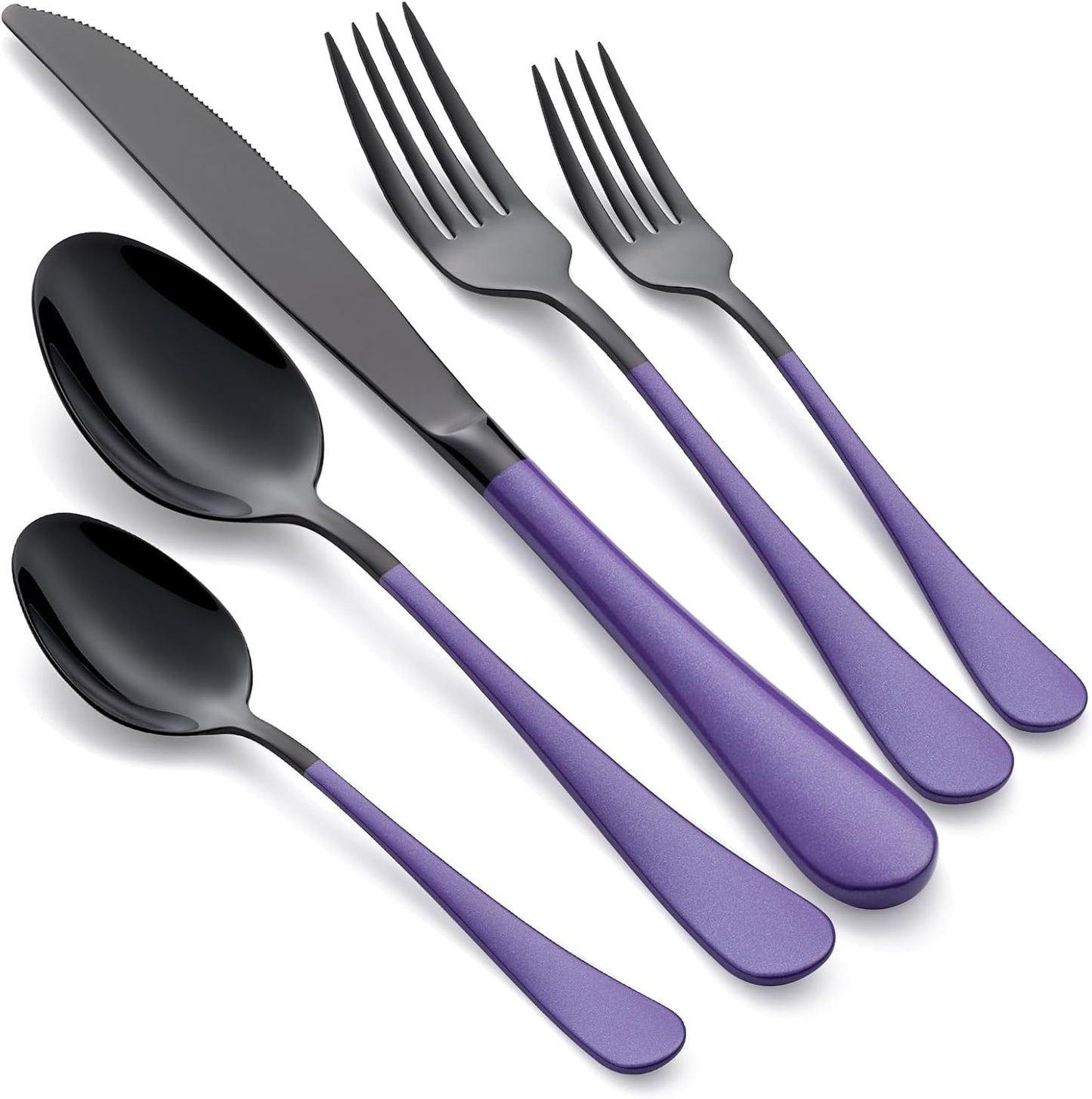 20-Piece Black and Purple Silverware Set for Elegant Dining
