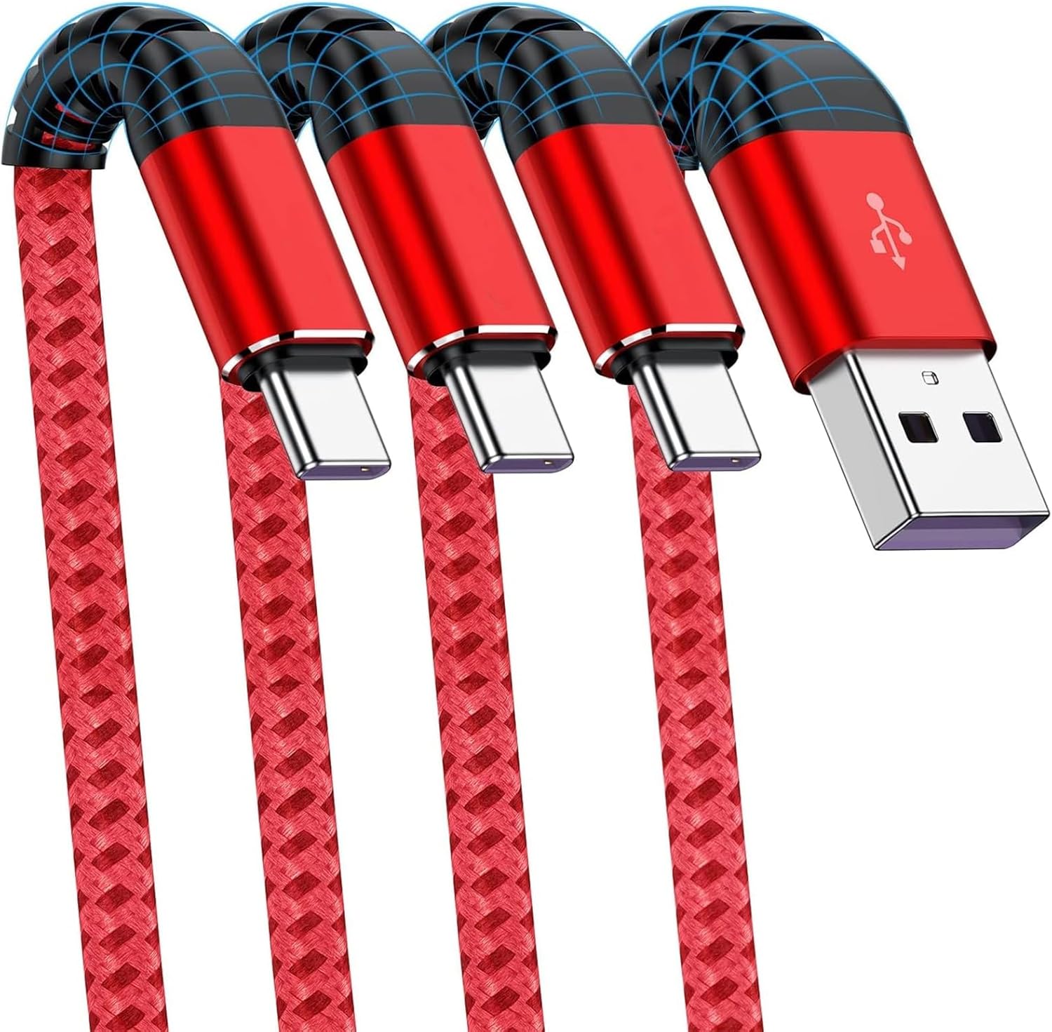 Fast Charge 3-Pack USB C Cables for iPhone & Samsung - Red