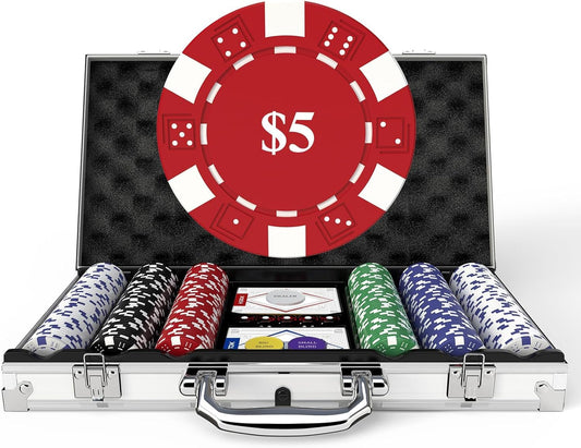 Poker Set with 300 Weighted Chips and Aluminum Case for Fun