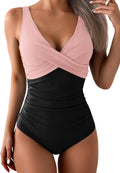 One Piece Tummy Control Swimsuit - Ruched V-Neck Slimming Fit Shoes