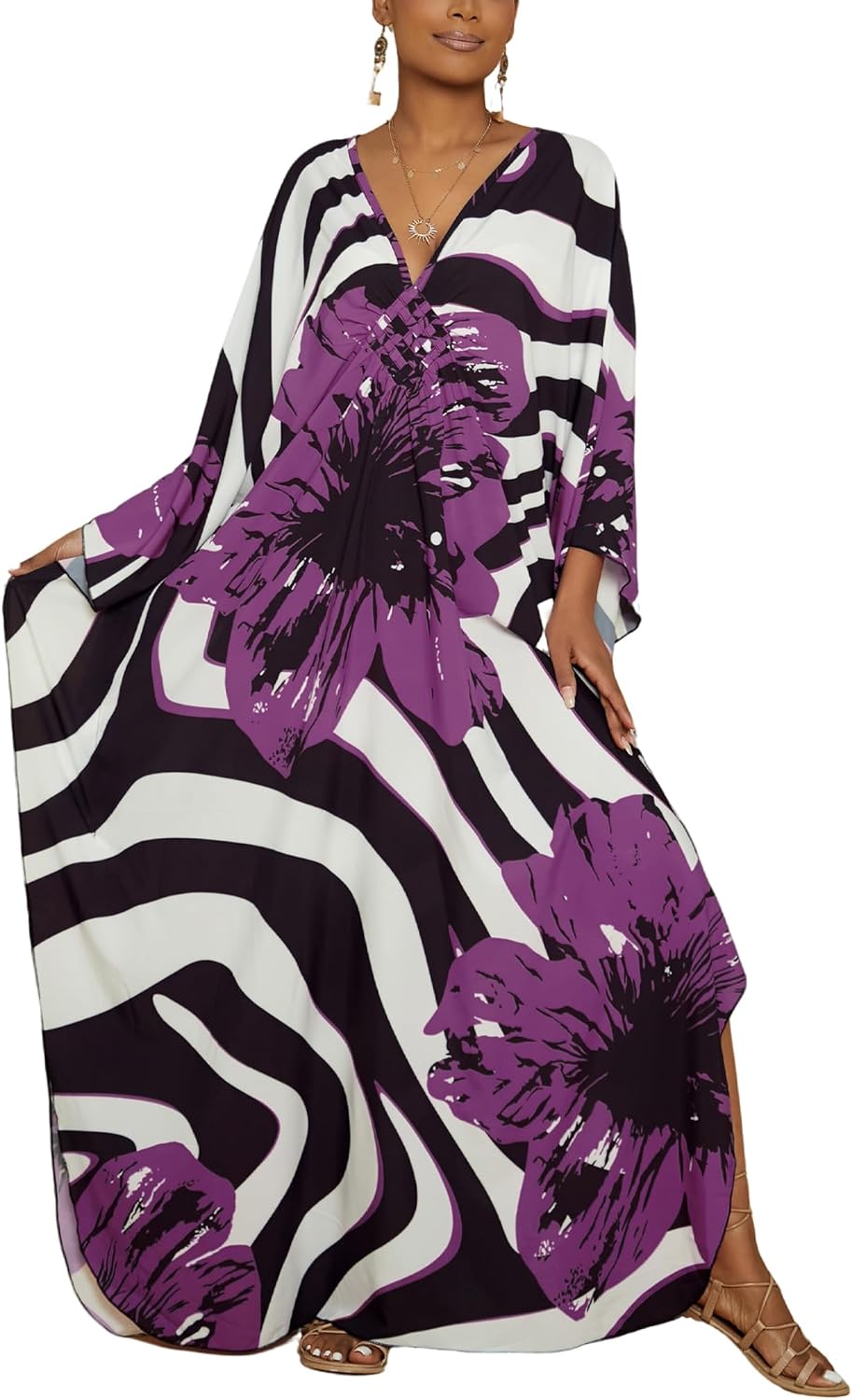 Bsubseach Women Floral Print Kaftan Dress for Summer Swimwear
