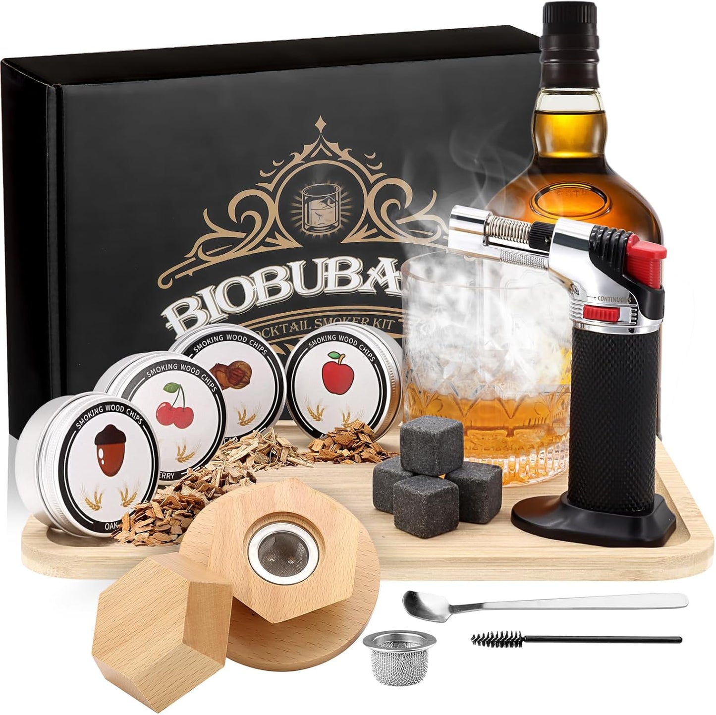 Bourbon Smoker Kit with Torch & Woods, No Butane ~ Cheers!