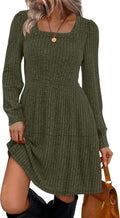 Sampeel Womens Square Neck Long Sleeve Babydoll Sweater Dress Casual
