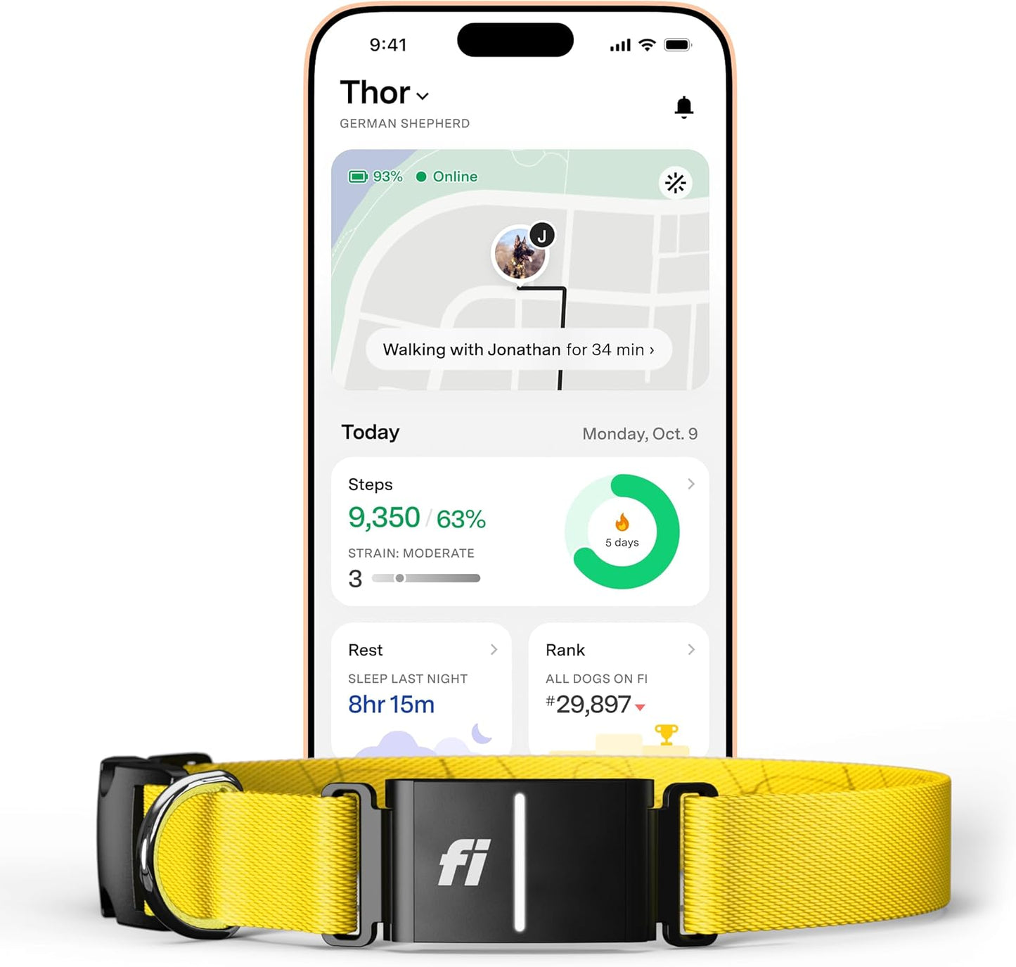 Fi Series 3+ Smart Dog Tracker Collar with GPS and Health Monitor