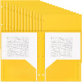 Plastic Pocket Folders 50 Pack - Yellow 3-Hole 2-Pocket Bulk