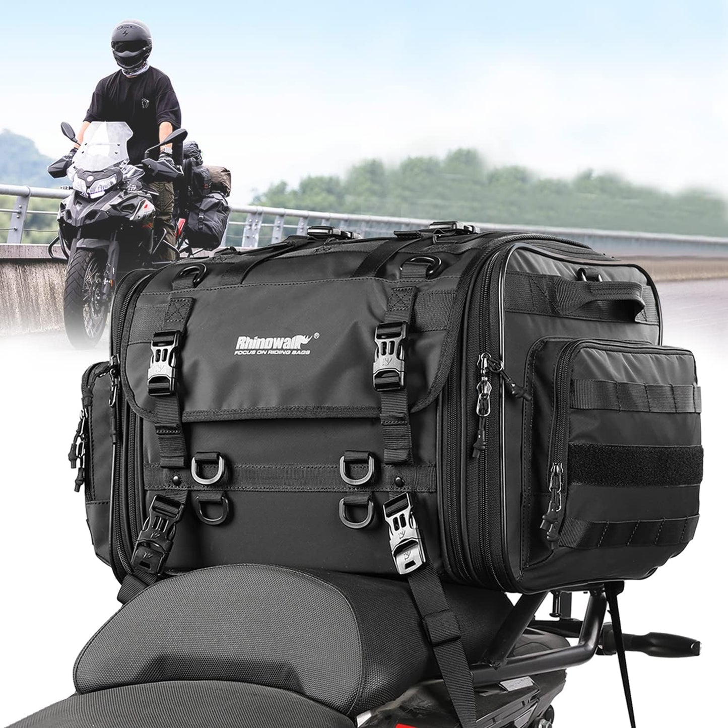 Rhinowalk Motorcycle Tail Bag: Expandable 60L Waterproof Luggage