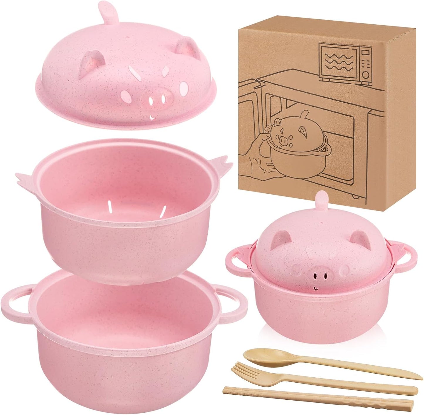 Pink Microwavable Ramen Bowl Set - Easy Lunch Solution!