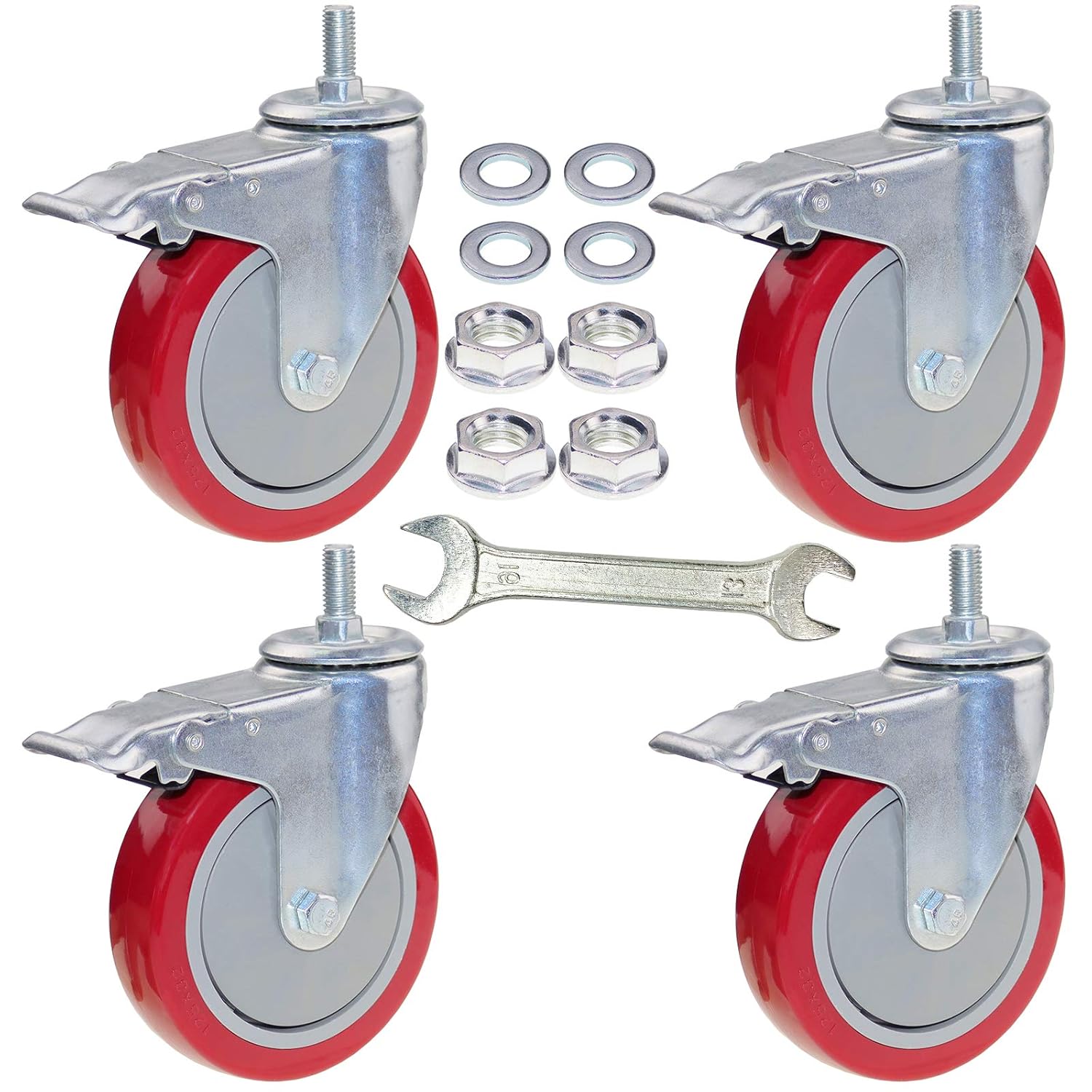DICASAL 5 Inch Heavy Duty Stem Casters with Double Locking Brake