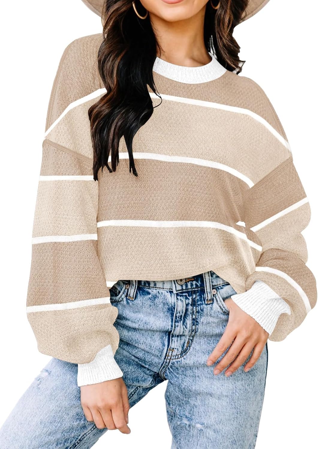 Womens Sweaters Fall 2025 Fashion Oversized Color Block Pullover