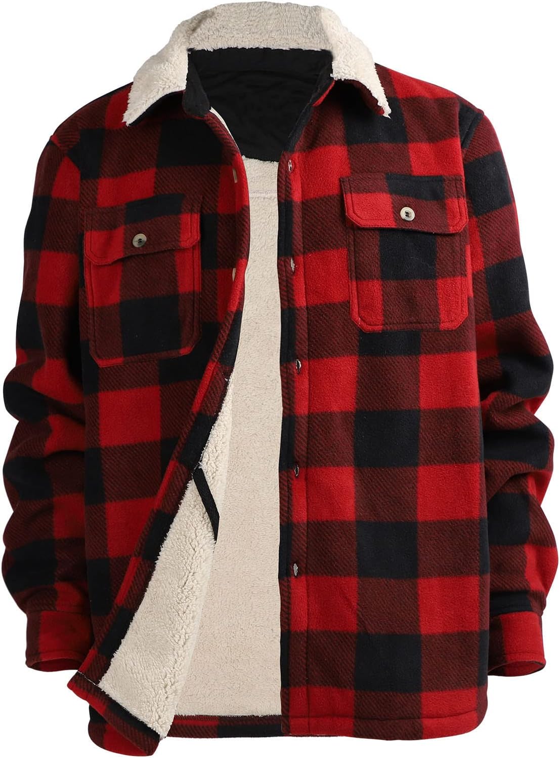 Heavy Thick Flannel Plaid Jacket Sherpa Fleece Lined Hoodies