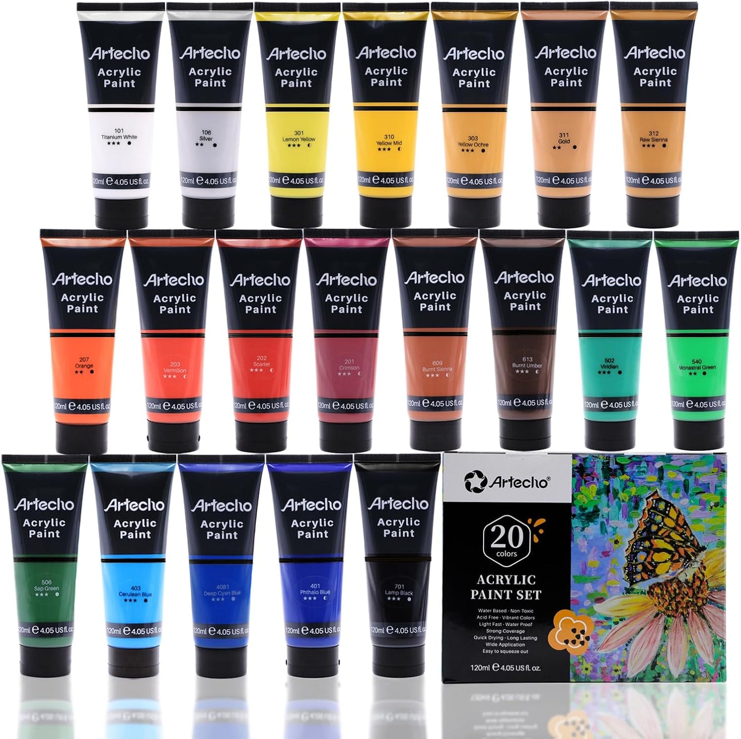Artecho Professional Acrylic Paint Set for Creative Art Projects