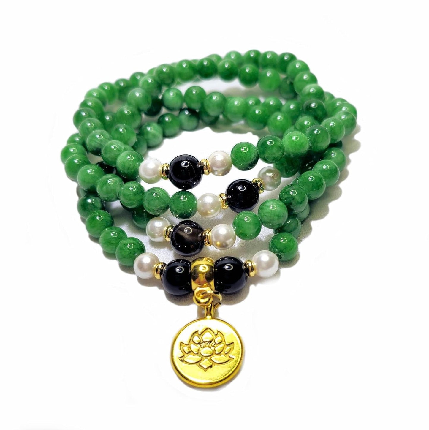 Handmade Healing Necklace: Green Jade & Pearl Mala