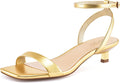 Women Kitten Heel Sandals Ankle Strap - Elegant Gold 4 cm