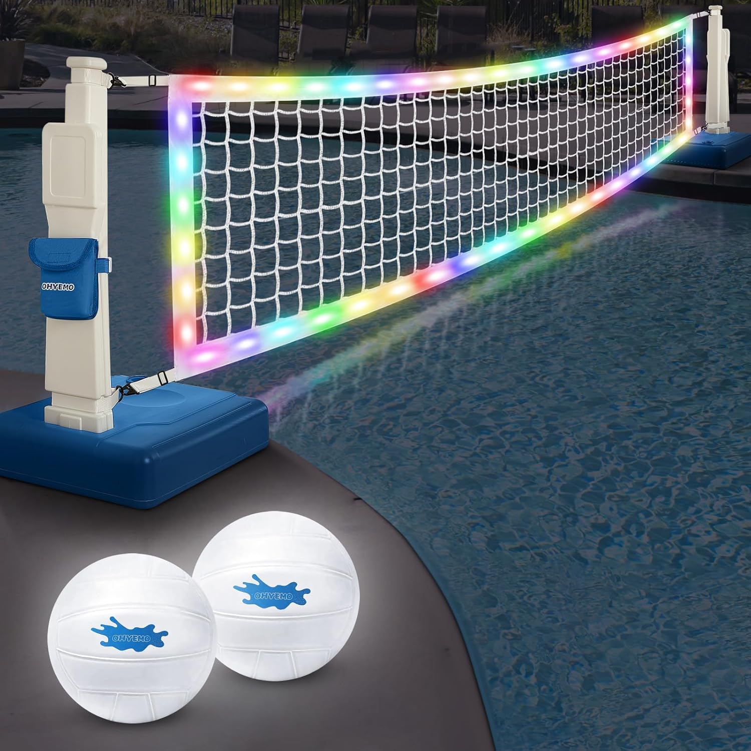 LED Pool Volleyball Net Set for Fun Nighttime Pool Games