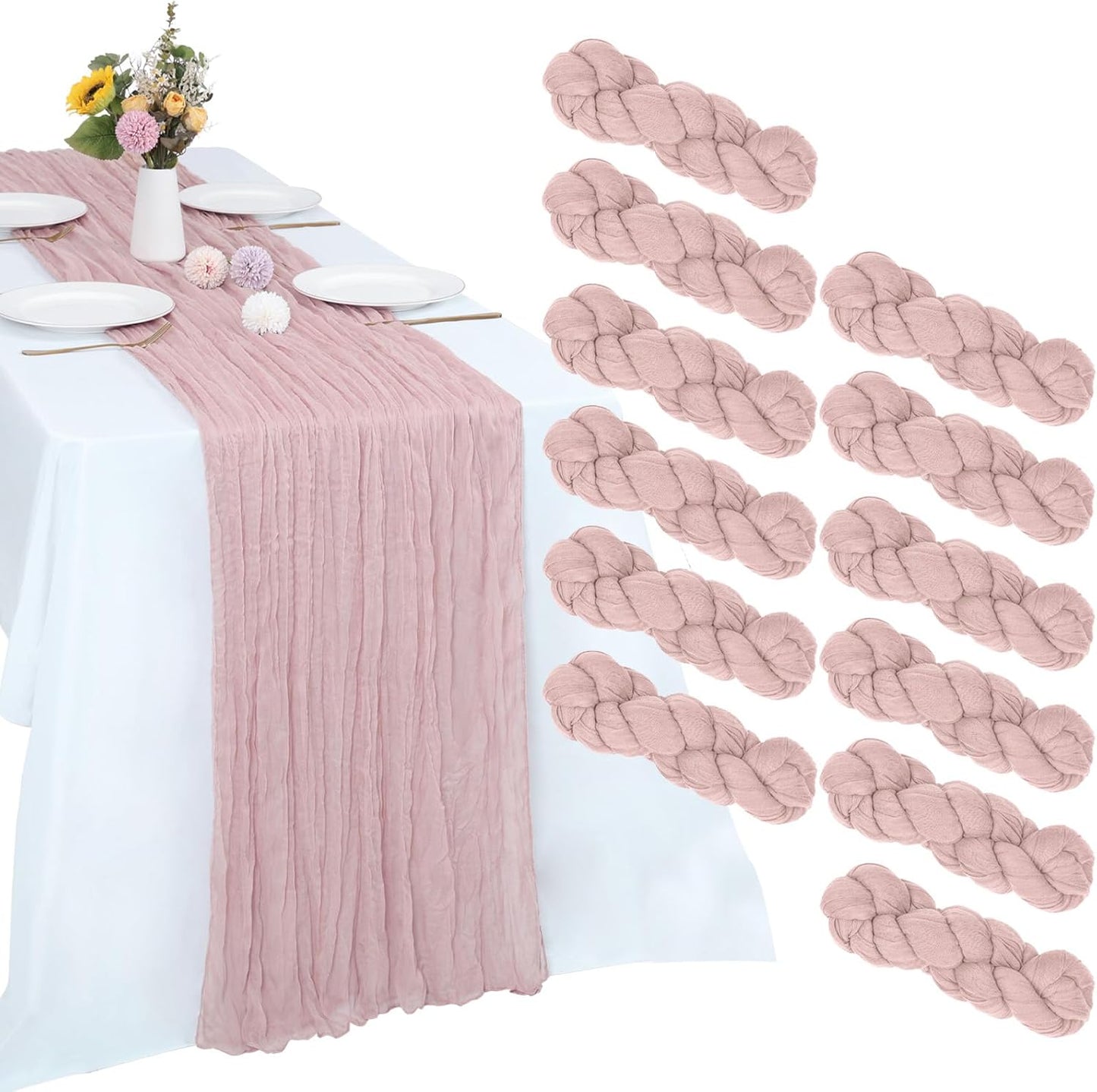 Dusty Pink Cheesecloth Table Runner 12 Pack for Elegant Decor