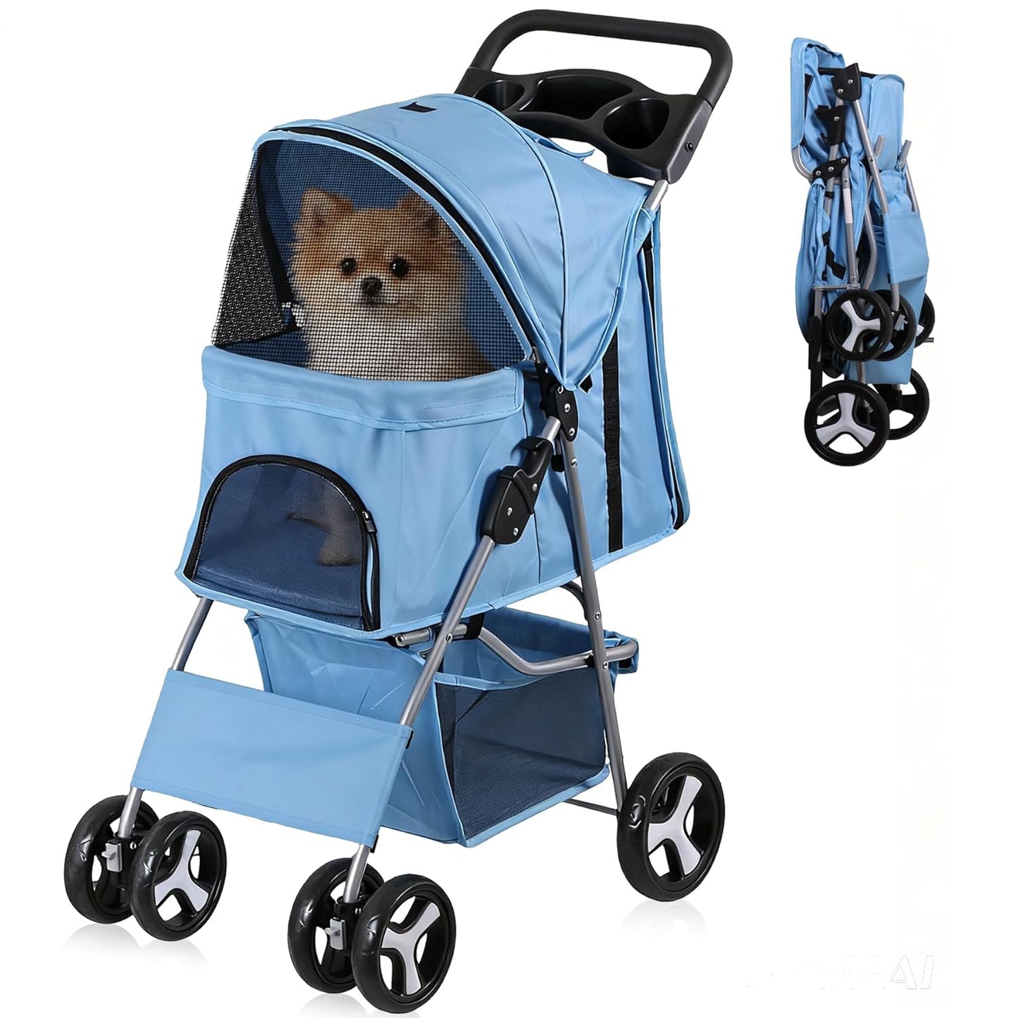4 Wheels Dog Stroller for Small Medium Pets - Portable Jogger