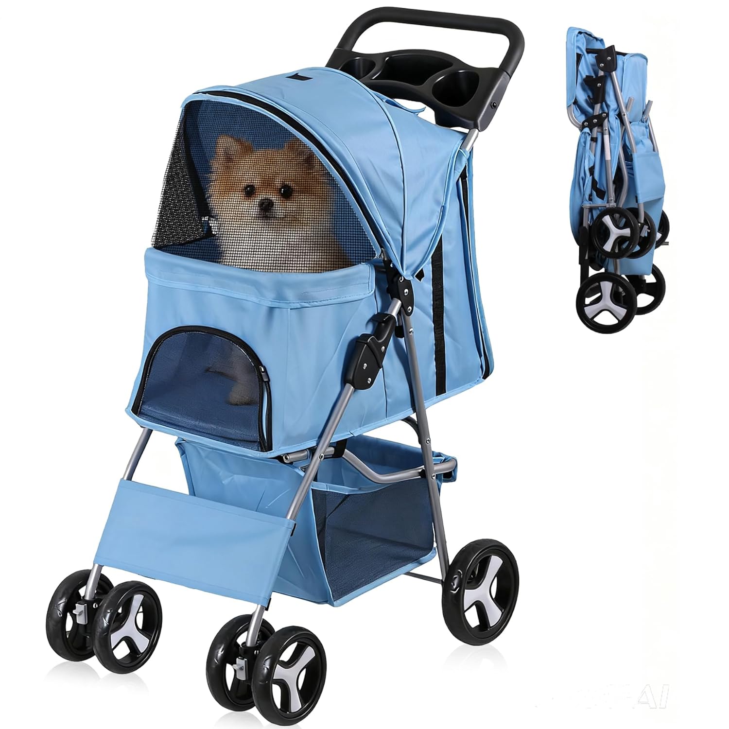 4 Wheels Dog Stroller for Small Medium Pets - Portable Jogger