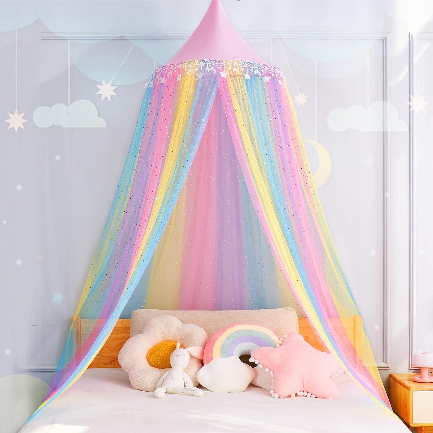 Sparkling Rainbow Princess Bed Canopy - Dreamy MOOZHEALTH