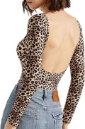 Women Backless Y2k Long Sleeve Bodysuit - Slim Backless Top