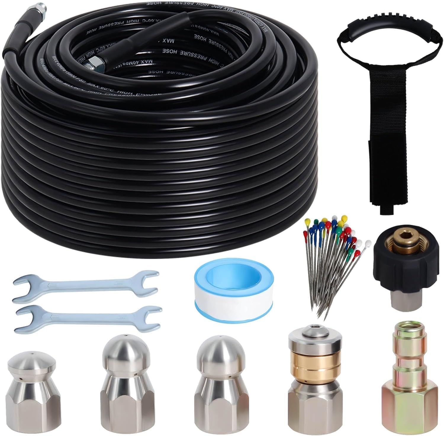 100FT Sewer Jetter Kit for Pressure Washer with Nozzles