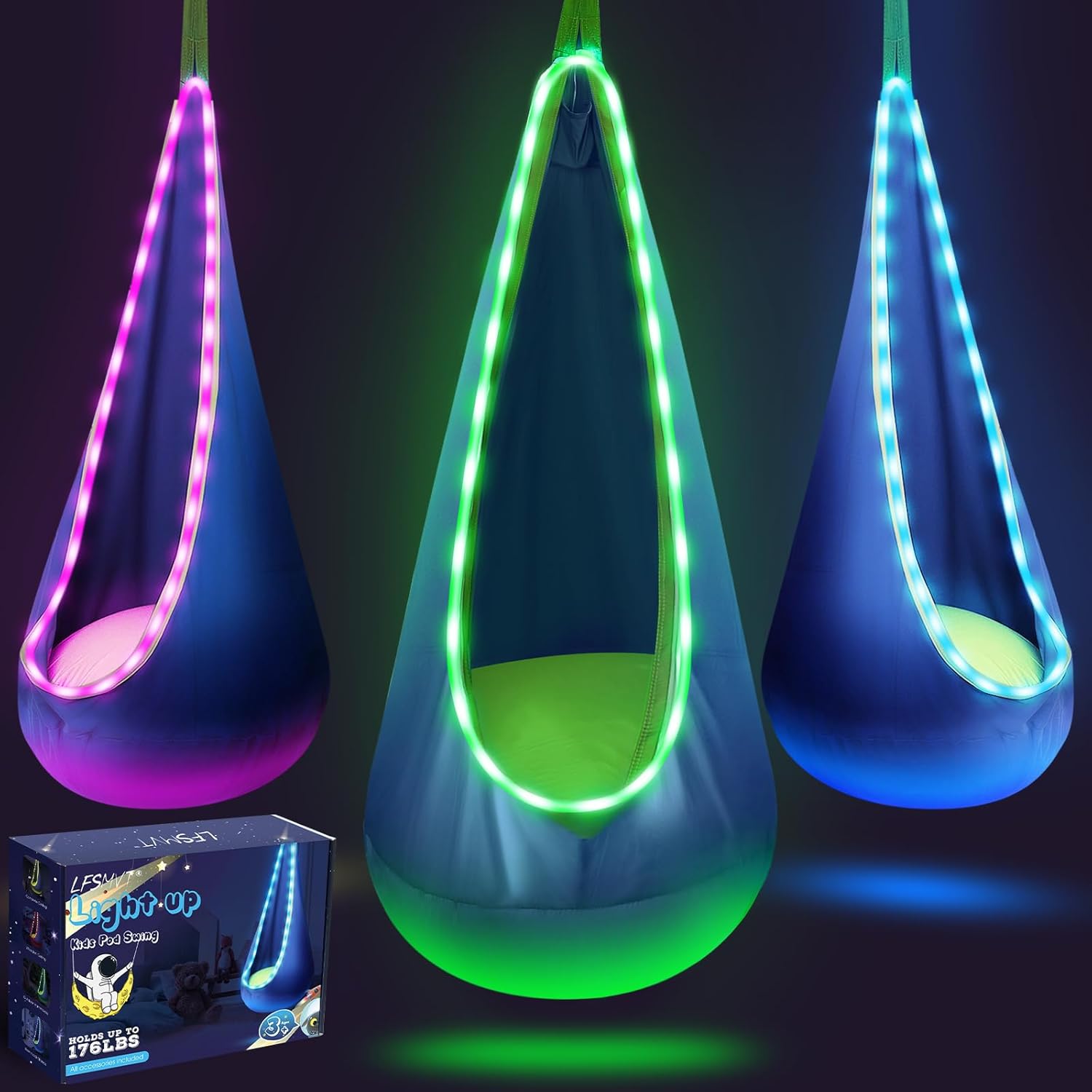 Light Up Kids Pod Swing Seat with LED Lights for Fun Playtime