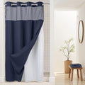 Navy Heavyweight No Hooks Required Dotted Waffle Shower Curtain