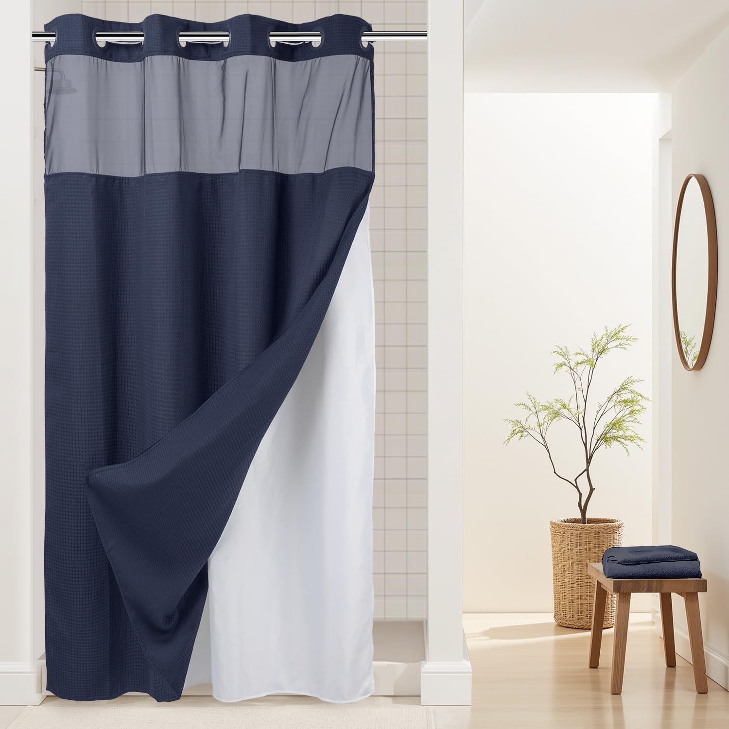 River Dream Heavyweight Dotted Waffle Weave Shower Curtain