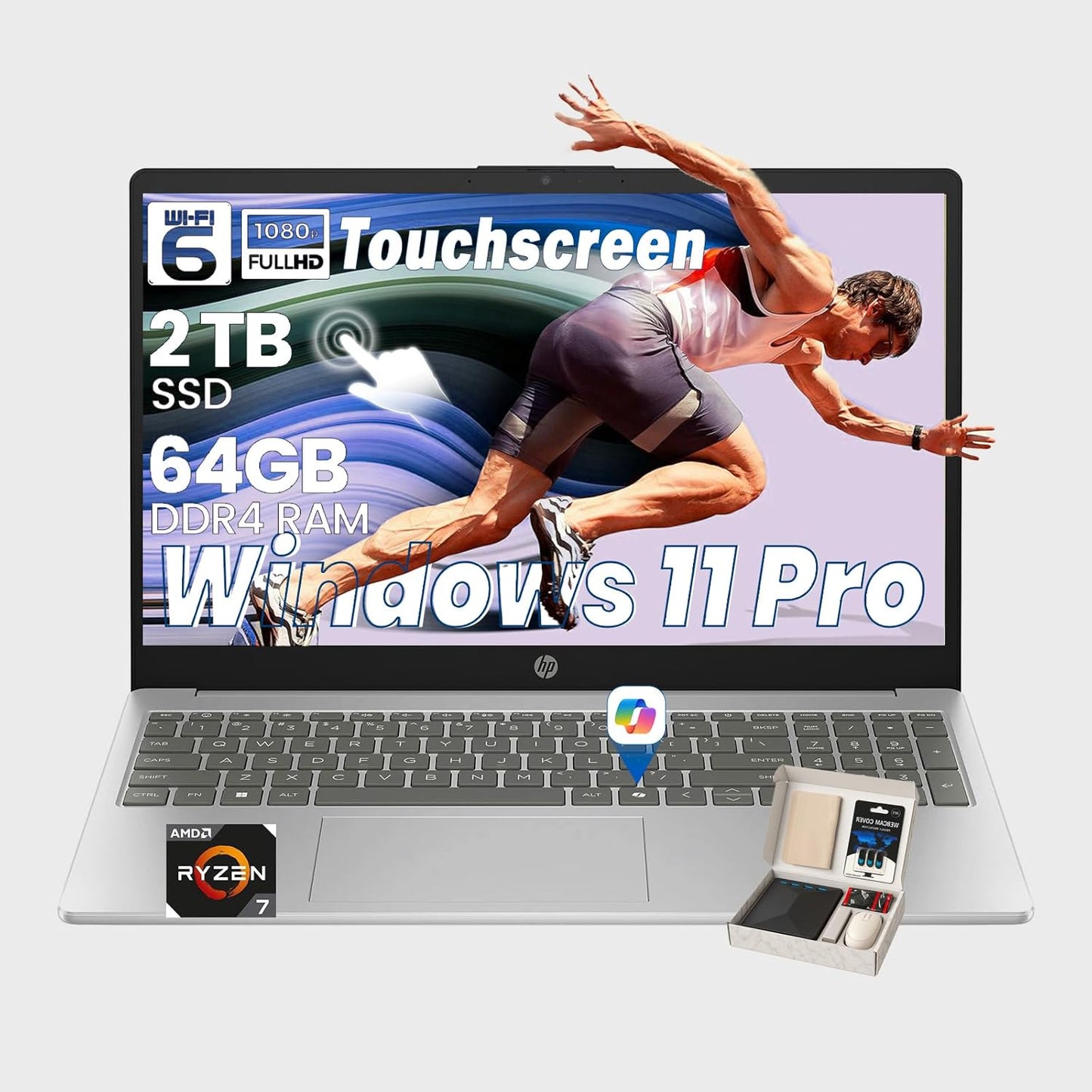 HP Flagship 15.6 Touchscreen Business Laptop with Ryzen 7 Power