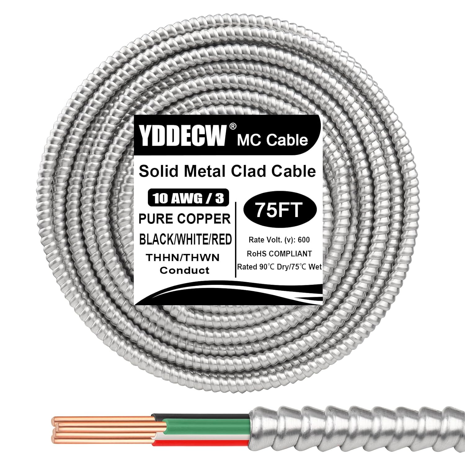 75ft 10/3 Metal Clad Cable with Ground for Heavy Duty Use