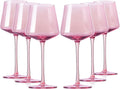 Pink Wine Glasses Set of 6 - Modern Colored Stemware for Parties