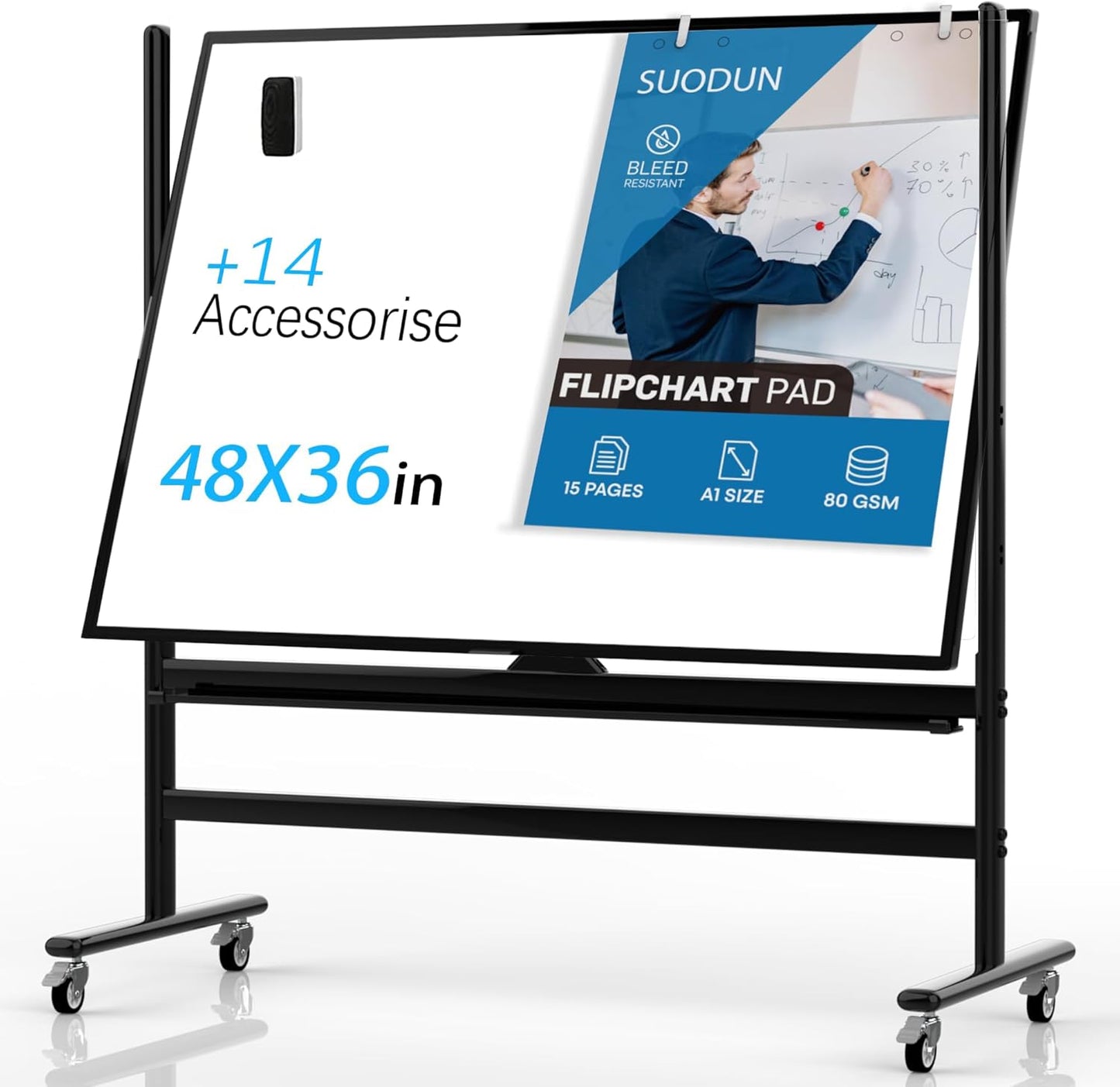 Large Dry Erase Board 48 x 36 with Stand for Home Office