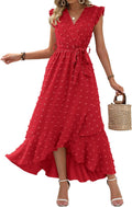 V Neck Summer Maxi Dress Swiss Dot Wrap - Flattering Boho Style
