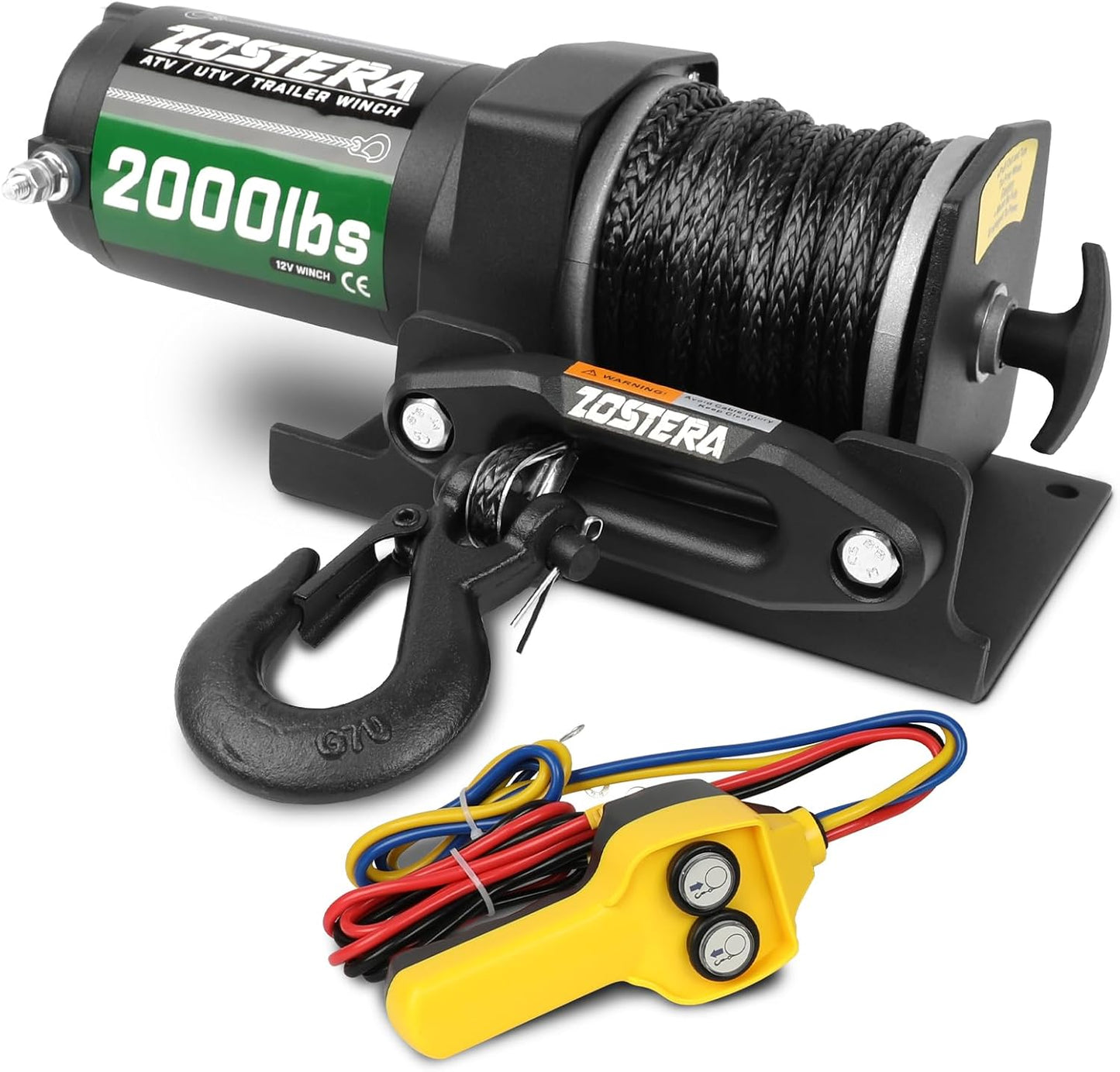 2000lb ATV Winch Electric with Synthetic Rope for Towing