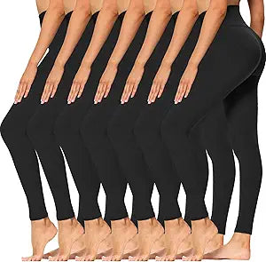 Syrinx 7 Pack High Waisted Leggings for Women - Soft Tummy Control