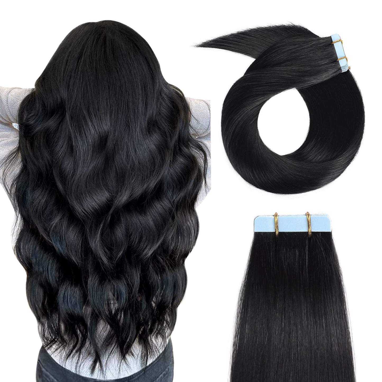 YILITE Tape-in Hair Extensions - 14in Jet Black Silky Straight
