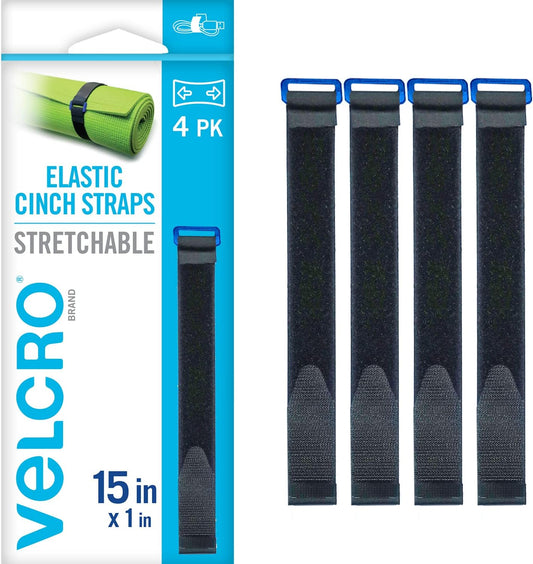 VELCRO Brand 15 Elastic Straps 4 Pack | Stretchable & Adjustable | Fasten Gear Securely