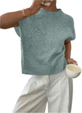 Womens Ribbed Floral Knit Sweater - Short Sleeve Crew Neck