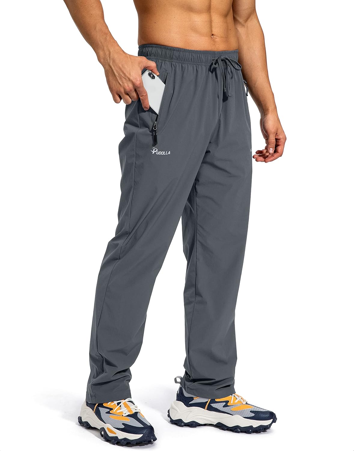 Pudolla Men's Workout Athletic Pants with Zipper Pockets