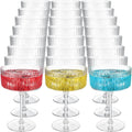 24 Pcs Ribbed Martini Glasses 10 oz Coupe Disposable Plastic - Elegant