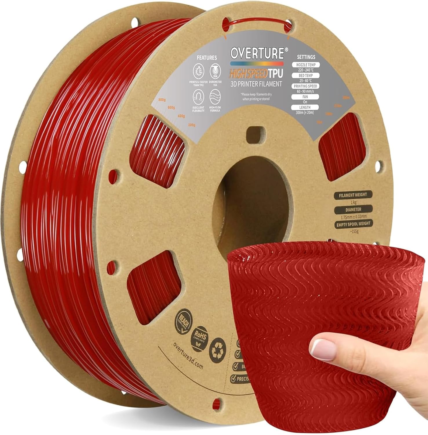 OVERTURE TPU High Speed Filament 1.75mm for 3D Printing
