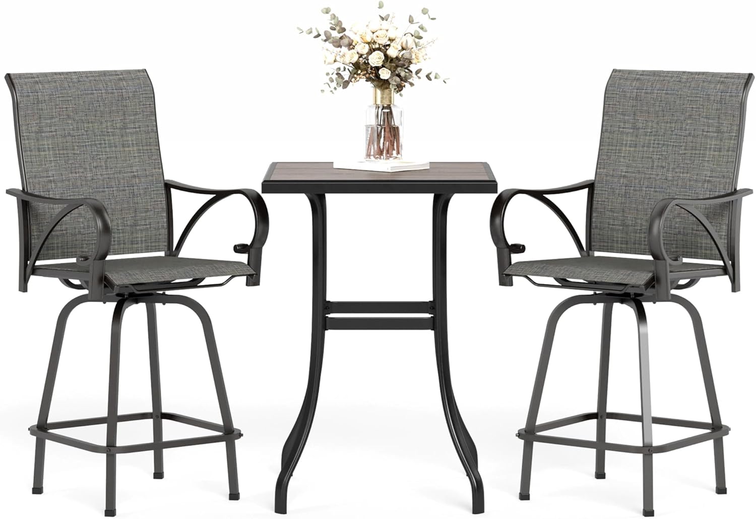 MFSTUDIO 3 Piece Patio Swivel Bar Set for Outdoor Relaxation