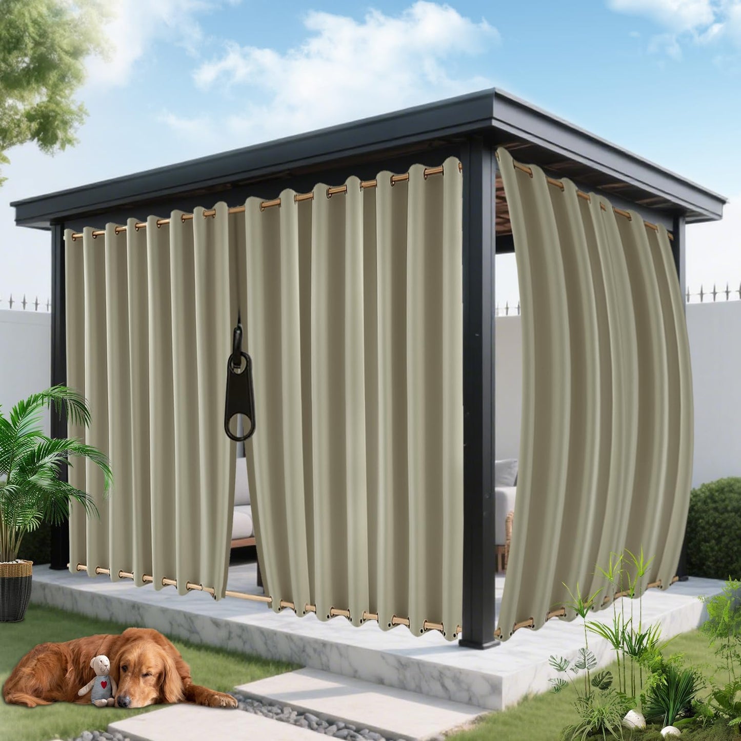 Outdoor Curtains for Patio Waterproof with Zipper Design