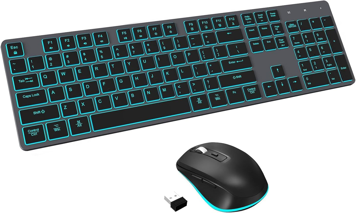 Wireless Keyboard and Mouse Combo with 7 Color Backlit Design