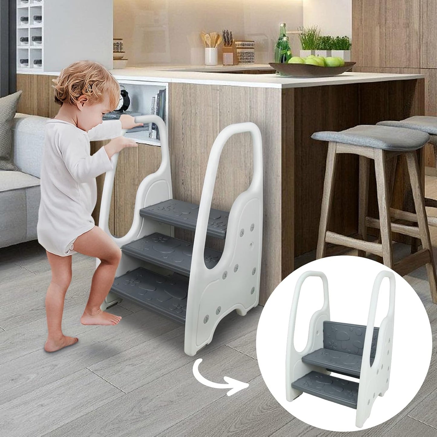 Toddler Step Stool for Bathroom Sink Adjustable 3 Step Stool