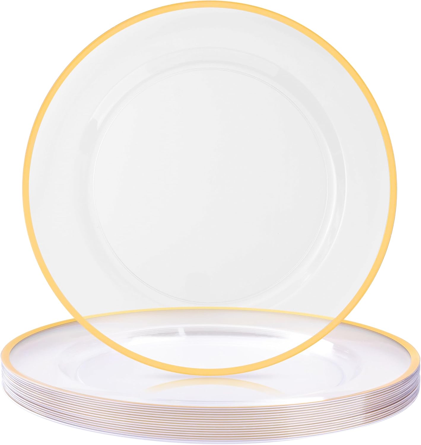 15 Pack Clear Plastic Gold Rim Charger Plates - Elegant Table Decor
