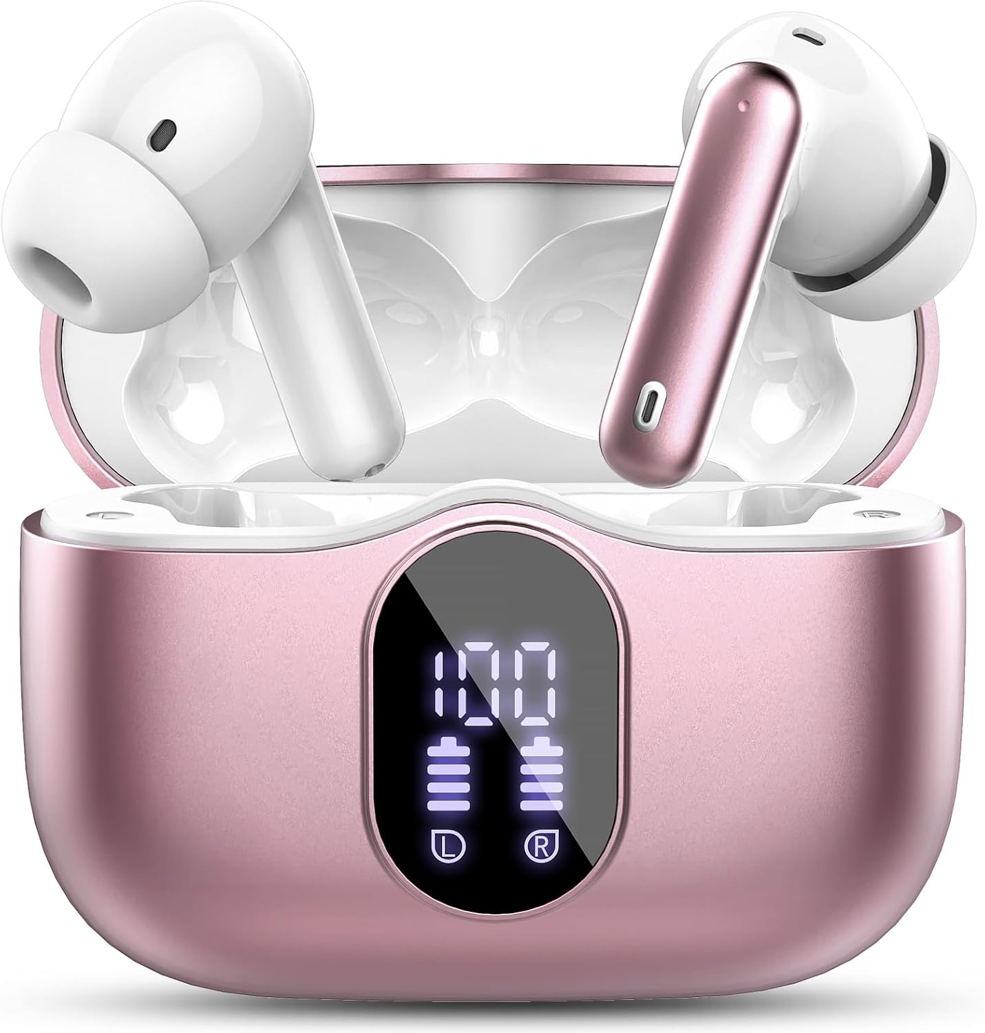 Wireless Earbuds with Noise Cancelling Mic and LED Display