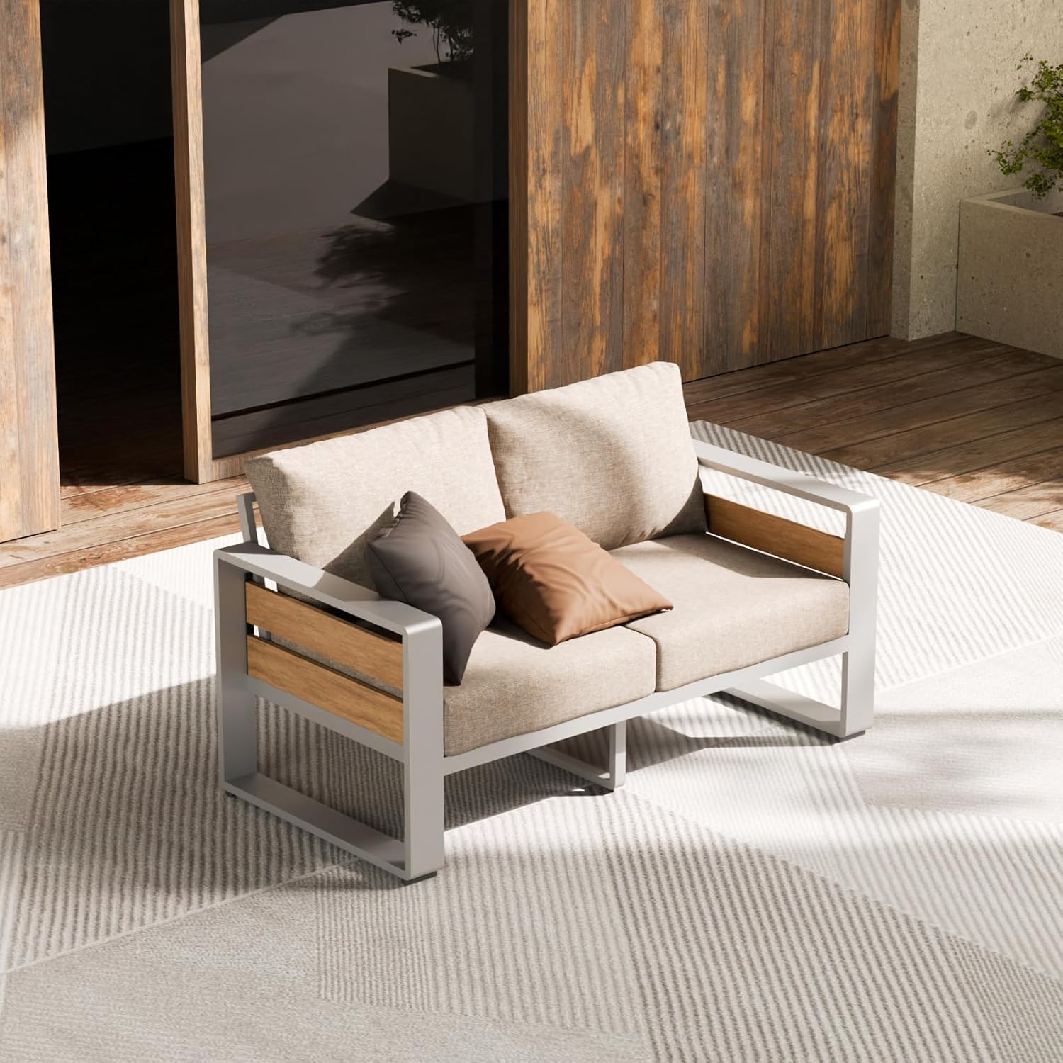 ZANDOR Outdoor Aluminum Loveseat Sofa - All-Weather Comfort