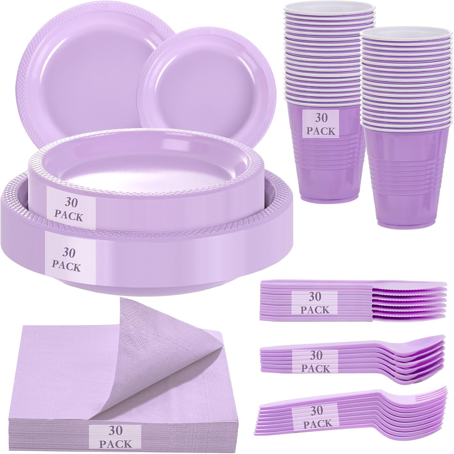 WELLIFE 210Pcs Lavender Plates Set for Stylish Party Supplies