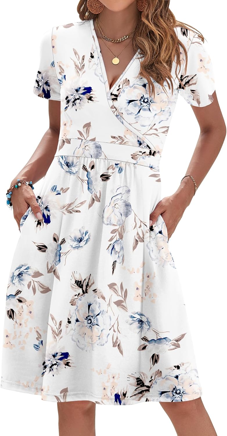AUSELILY Womens Summer Dresses 2025 Short Sleeve V Neck Floral