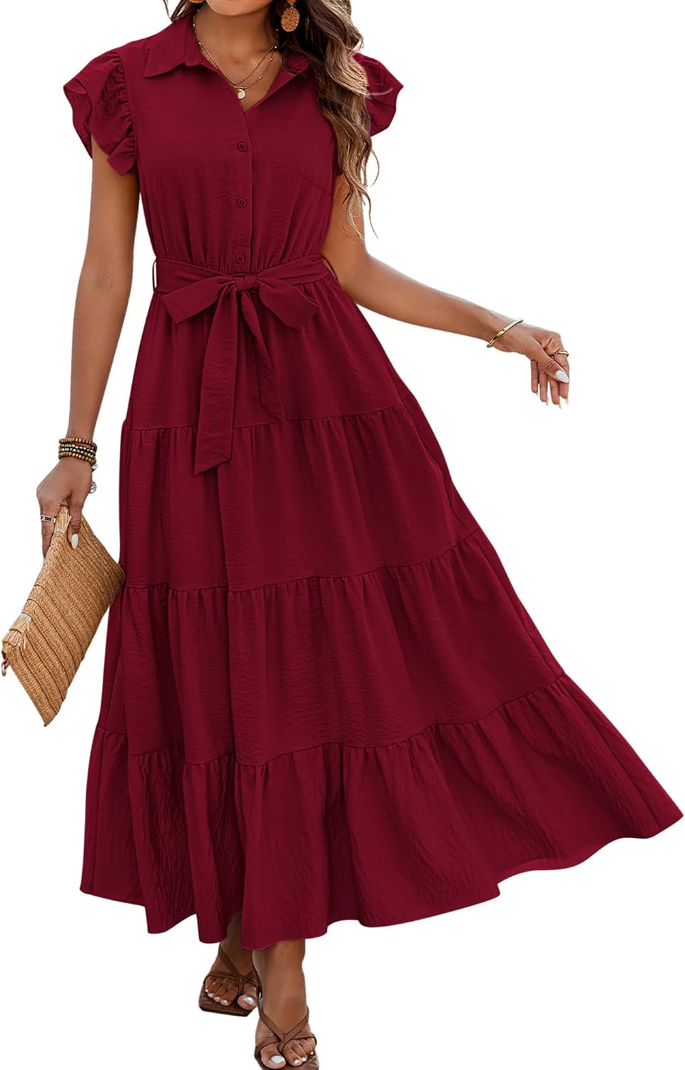 Dowerme Women's Summer Casual Dresses with Ruffle Sleeves